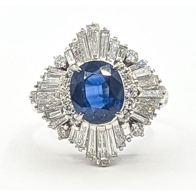 Ring Ballerina Halo Cocktail 1.68ctw Round Diamonds GIA Report: 2233945741 2.19ct Blue Sapphire    Platinum 2.5mm Sz5 9.95g 226070106