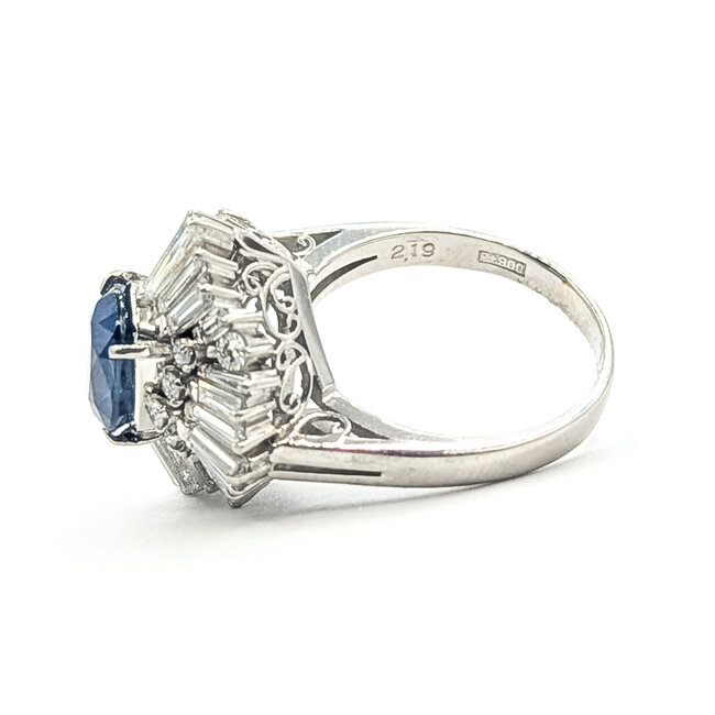 Ring Ballerina Halo Cocktail 1.68ctw Round Diamonds GIA Report: 2233945741 2.19ct Blue Sapphire    Platinum 2.5mm Sz5 9.95g 226070106