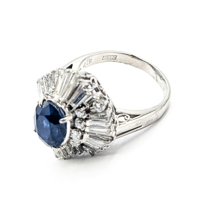 Ring Ballerina Halo Cocktail 1.68ctw Round Diamonds GIA Report: 2233945741 2.19ct Blue Sapphire    Platinum 2.5mm Sz5 9.95g 226070106