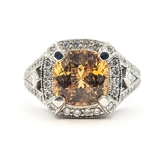Ring Halo Ornate Open Work 0.80ctw Round Diamonds GIA Report: 2235953862 3.66ct Unheated Orange-Yellow Sapphire    Platinum 3.3mm Sz5.5 13.20g 226070149