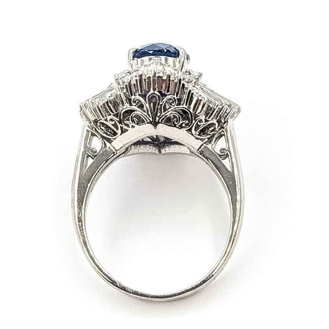 Ring Ballerina Halo Cocktail 1.68ctw Round Diamonds GIA Report: 2233945741 2.19ct Blue Sapphire    Platinum 2.5mm Sz5 9.95g 226070106