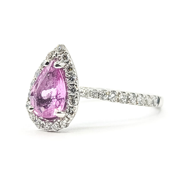 Ring Tear Drop Halo 0.43ctw Round Diamonds GIA Report: 6237917077 1.25ct Pink Sapphire    14kw 1.8mm Sz5 2.82g 226070108