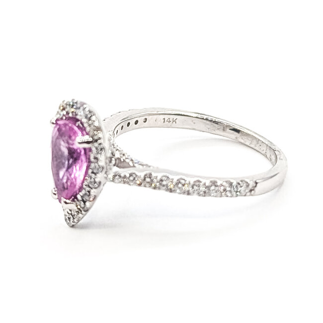 Ring Tear Drop Halo 0.43ctw Round Diamonds GIA Report: 6237917077 1.25ct Pink Sapphire    14kw 1.8mm Sz5 2.82g 226070108