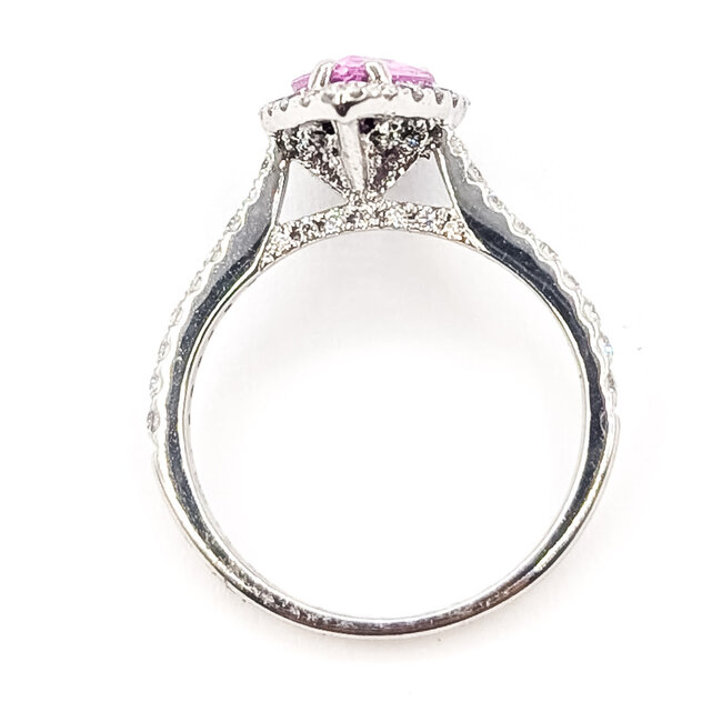 Ring Tear Drop Halo 0.43ctw Round Diamonds GIA Report: 6237917077 1.25ct Pink Sapphire    14kw 1.8mm Sz5 2.82g 226070108