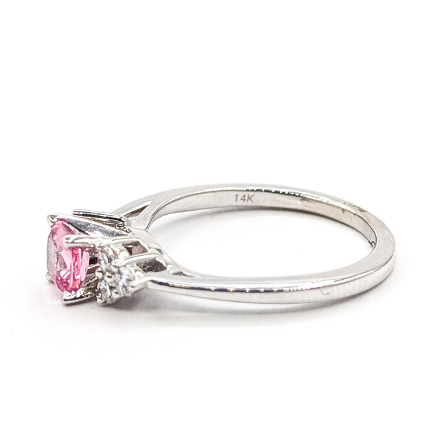 Ring Cluster Floral 0.21ctw Round Diamonds GIA Report: 6233927519 0.66ct Pink Sapphire    14kw 5mm Sz6.5 3.20g 226070109