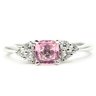 Ring Cluster Floral 0.21ctw Round Diamonds GIA Report: 6233927519 0.66ct Pink Sapphire    14kw 5mm Sz6.5 3.20g 226070109