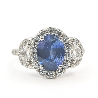 Ring Halo Cluster 1.00ctw Round Diamonds GIA Report: 6237953860 1.64ct Blue Sapphire    18kw 12mm Sz6 5.21g 226070112
