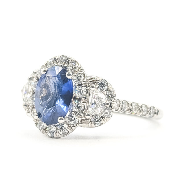 Ring Halo Cluster 1.00ctw Round Diamonds GIA Report: 6237953860 1.64ct Blue Sapphire    18kw 12mm Sz6 5.21g 226070112