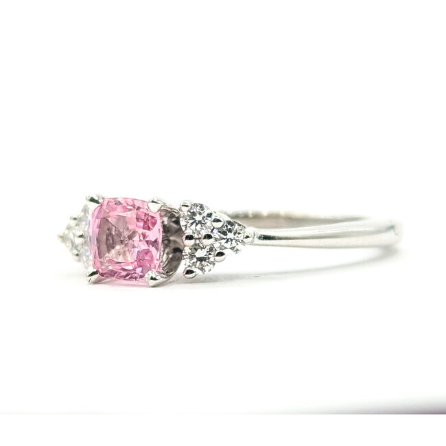 Ring Cluster Floral 0.21ctw Round Diamonds GIA Report: 6233927519 0.66ct Pink Sapphire    14kw 5mm Sz6.5 3.20g 226070109