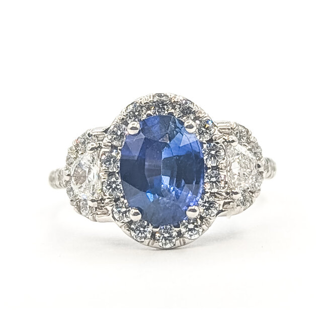 Ring Halo Cluster 1.00ctw Round Diamonds GIA Report: 6237953860 1.64ct Blue Sapphire    18kw 12mm Sz6 5.21g 226070112