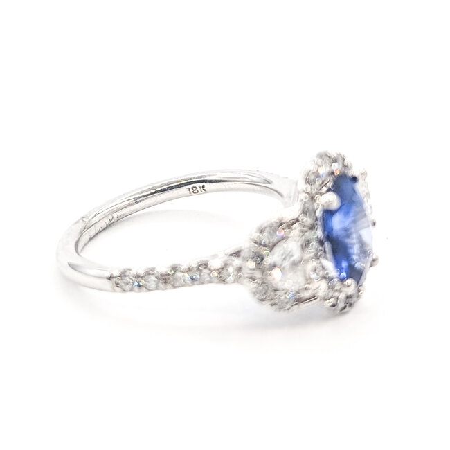 Ring Halo Cluster 1.00ctw Round Diamonds GIA Report: 6237953860 1.64ct Blue Sapphire    18kw 12mm Sz6 5.21g 226070112