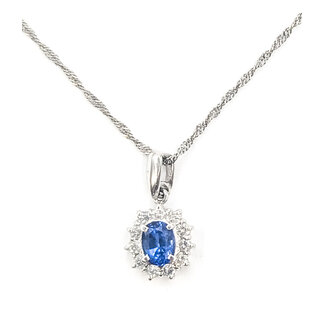 Pendant Drop Halo 0.36ctw Round Diamonds  0.93ct Cornflower Blue Sapphire    Platinum 18x10mm 15.5" 3.94g 226070110
