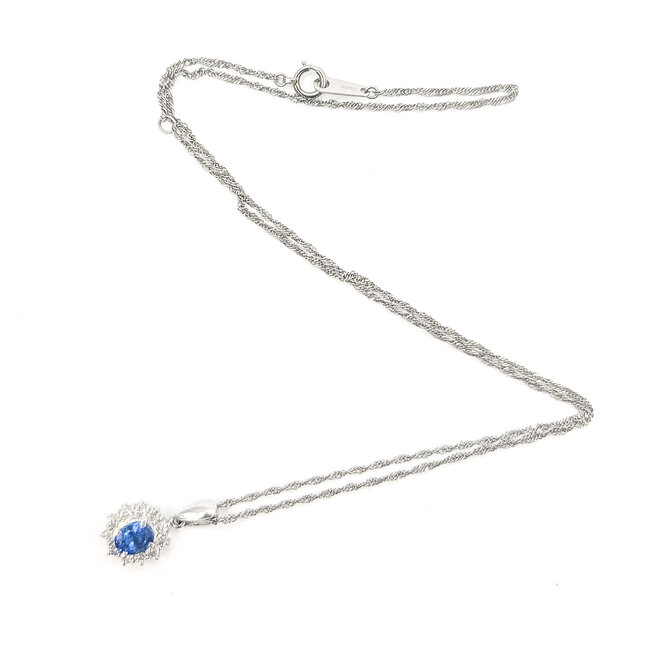 Pendant Drop Halo 0.36ctw Round Diamonds  0.93ct Cornflower Blue Sapphire    Platinum 18x10mm 15.5" 3.94g 226070110