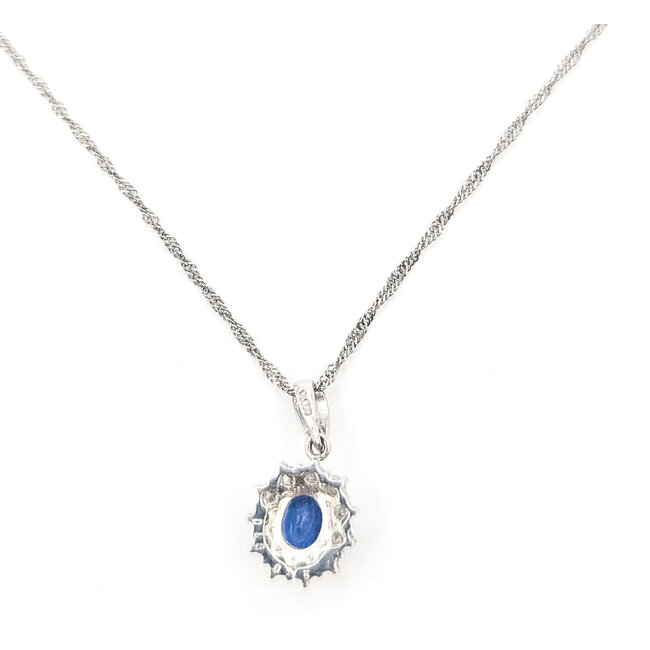 Pendant Drop Halo 0.36ctw Round Diamonds  0.93ct Cornflower Blue Sapphire    Platinum 18x10mm 15.5" 3.94g 226070110