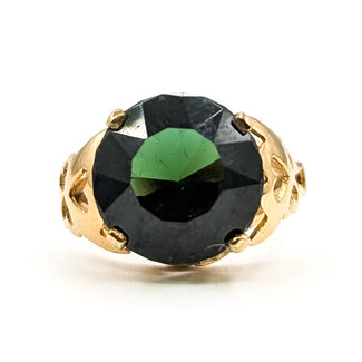 Ring Solitaire Filigree     5.27ct Green Tourmaline    14ky 12mm Sz5.5 3.88g 226070124