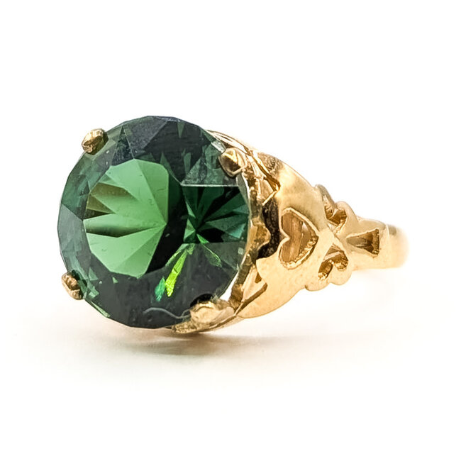 Ring Solitaire Filigree     5.27ct Green Tourmaline    14ky 12mm Sz5.5 3.88g 226070124