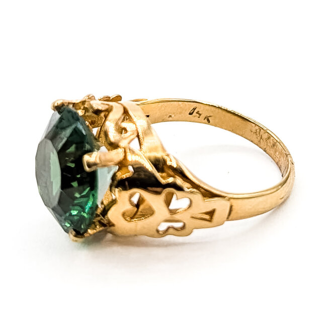 Ring Solitaire Filigree     5.27ct Green Tourmaline    14ky 12mm Sz5.5 3.88g 226070124