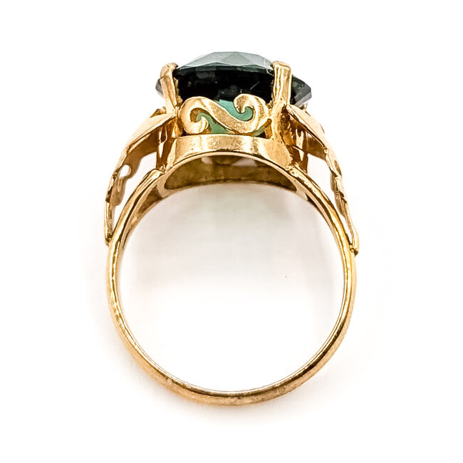 Ring Solitaire Filigree     5.27ct Green Tourmaline    14ky 12mm Sz5.5 3.88g 226070124