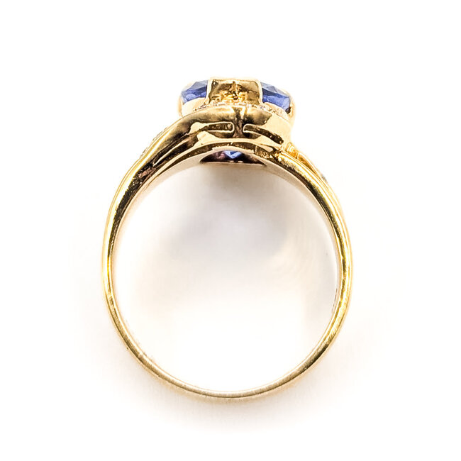 Ring Bypass Tear Drop 0.30ctw Round Diamonds  4.20ct Violet Tanzanite    18ky 3.5mm Sz7 7.91g 226070125