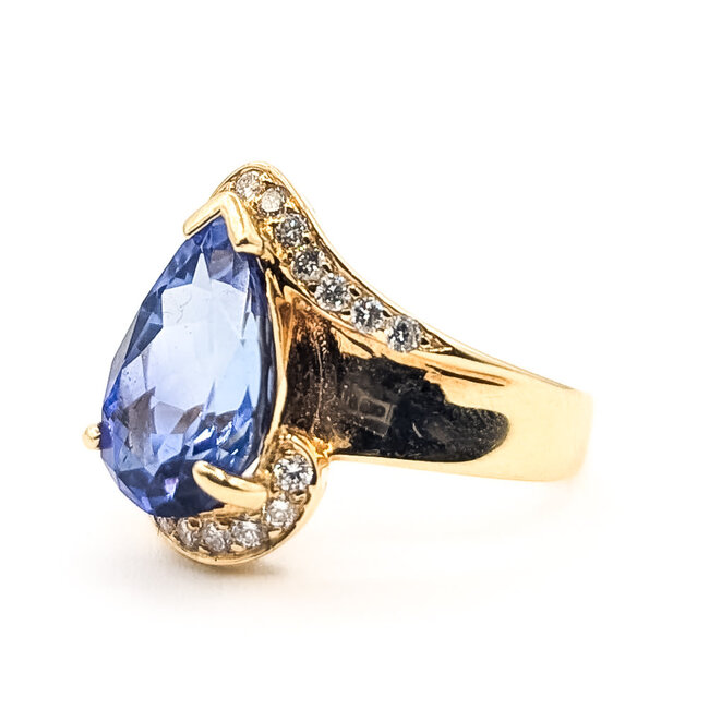 Ring Bypass Tear Drop 0.30ctw Round Diamonds  4.20ct Violet Tanzanite    18ky 3.5mm Sz7 7.91g 226070125