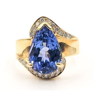 Ring Bypass Tear Drop 0.30ctw Round Diamonds  4.20ct Violet Tanzanite    18ky 3.5mm Sz7 7.91g 226070125