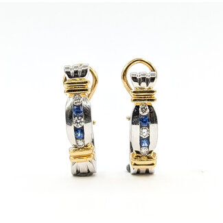 Earrings J-Hoop Hoop 0.16ctw Round Diamonds  0.12ct Blue Sapphire    14kw 6mm 25x6mm 10.46g 226070101