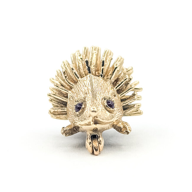 Brooch Whimsical Porcupine      0.04ct Red Ruby    14ky  .8x.6" 5.42g 226070131