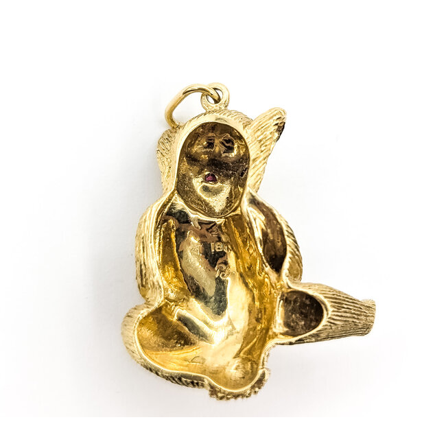 Pendant Whimsical Bear      6mm White Pearl .03ctw Red Ruby 18ky  1.25x1" 16.22g 226070141