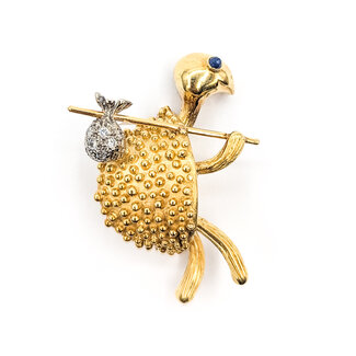 Brooch Whimsical Turtle Bindle Stick  0.15ctw Round Diamonds  .10ct Blue Sapphire    16.5ky  1.9x1.25" 22.69g 226070146