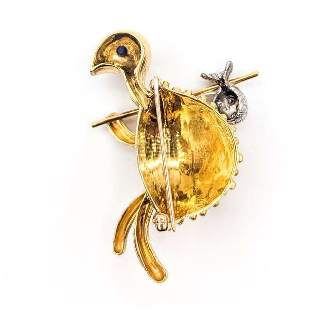 Brooch Whimsical Turtle Bindle Stick  0.15ctw Round Diamonds  .10ct Blue Sapphire    16.5ky  1.9x1.25" 22.69g 226070146