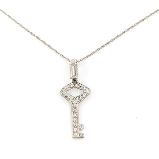 Pendant Skeleton Key W/Chain 0.60ctw Round & Baguette Diamonds        14kw 1.25x.5" 18" 3.26g 226070074