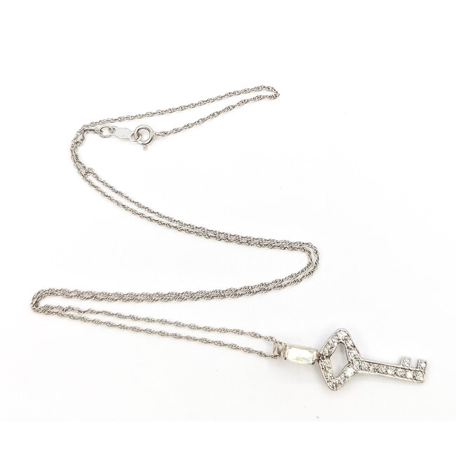 Pendant Skeleton Key W/Chain 0.60ctw Round & Baguette Diamonds        14kw 1.25x.5" 18" 3.26g 226070074
