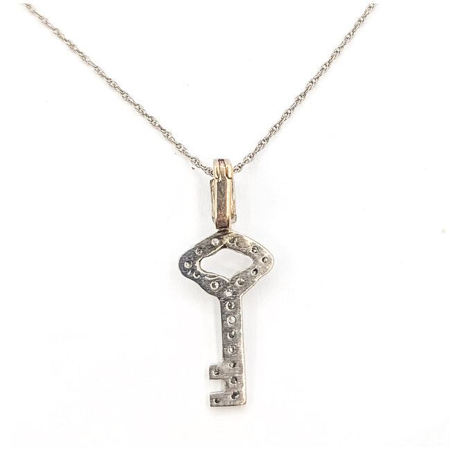 Pendant Skeleton Key W/Chain 0.60ctw Round & Baguette Diamonds        14kw 1.25x.5" 18" 3.26g 226070074