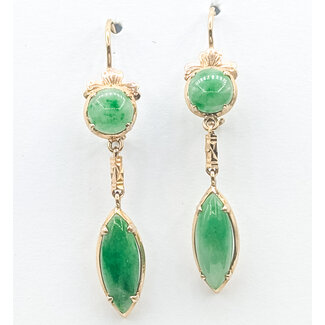 Earrings French Hook Dangle     2.5ctw Green Jade    14ky  1.75x.3" 4.52g 226070097