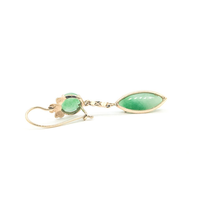 Earrings French Hook Dangle     2.5ctw Green Jade    14ky  1.75x.3" 4.52g 226070097