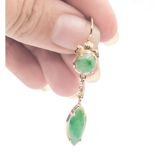Earrings French Hook Dangle     2.5ctw Green Jade    14ky  1.75x.3" 4.52g 226070097