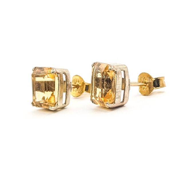 Earrings Stud      7.26ct Yellow Citrine    14ky 10x8mm  3.40g 226070121