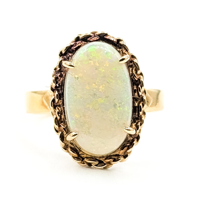 Ring Ornate Twist Rope      2ct Australian White Opal    14ky 16x11mm Sz4.5 3.00g 226070086