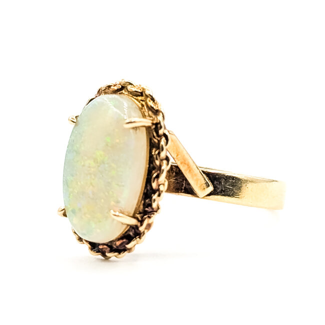 Ring Ornate Twist Rope      2ct Australian White Opal    14ky 16x11mm Sz4.5 3.00g 226070086
