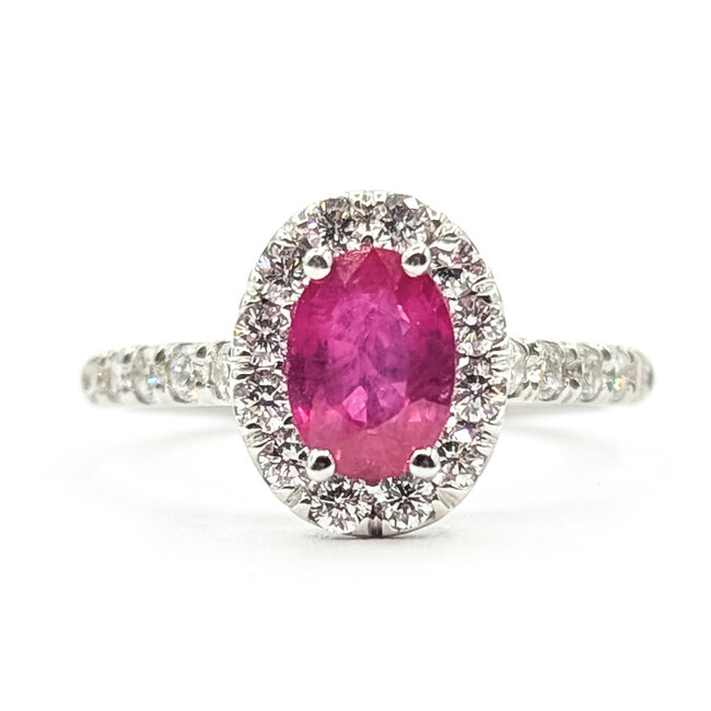 Ring Halo Oval 0.72ctw Round Diamonds GIA Report: 2235939211 1.00ct Red Ruby    18kw 11mm Sz6.25 4.12g 226070092