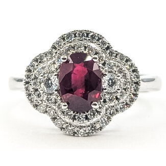 Ring Quatrefoil Halo Pave 0.45ctw Round Diamonds GIA Report: 2231953854 1.16ct Red Burma Ruby    14kw 13mm Sz6.5 3.90g 226070093
