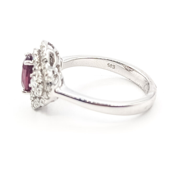 Ring Quatrefoil Halo Pave 0.45ctw Round Diamonds GIA Report: 2231953854 1.16ct Red Burma Ruby    14kw 13mm Sz6.5 3.90g 226070093