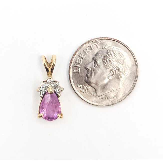 Pendant Drop Pear 0.05ctw Round Diamonds GIA Report: 7235170586 0.97ct Unheated Pink Sapphire    14ky  .6x.25" 1.20g 226070102