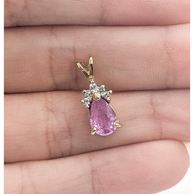 Pendant Drop Pear 0.05ctw Round Diamonds GIA Report: 7235170586 0.97ct Unheated Pink Sapphire    14ky  .6x.25" 1.20g 226070102