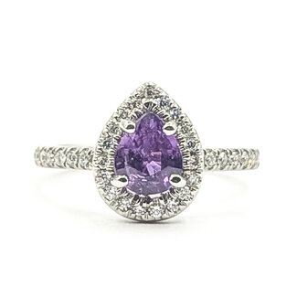 Ring Tear Drop Halo 0.26ctw Round Diamonds GIA Report: 2231153804 1.12ct Pink-Purple Sapphire    Platinum 2mm Sz5 4.91g 226070105