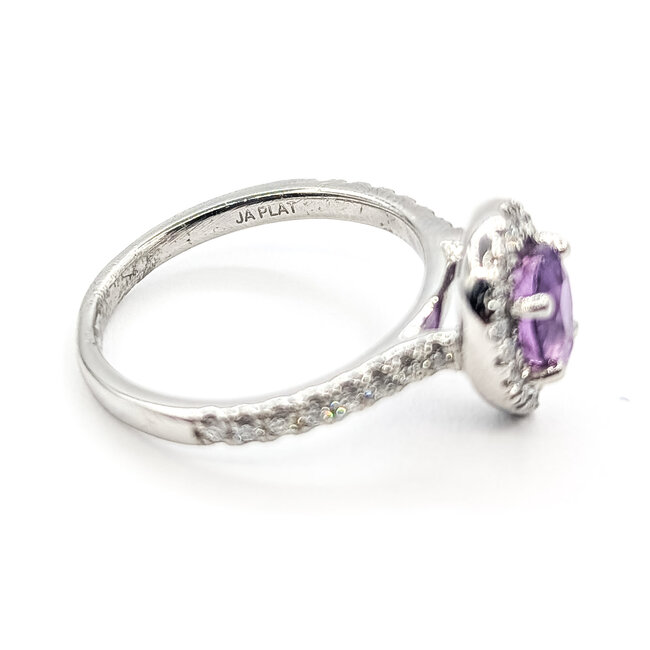 Ring Tear Drop Halo 0.26ctw Round Diamonds GIA Report: 2231153804 1.12ct Pink-Purple Sapphire    Platinum 2mm Sz5 4.91g 226070105