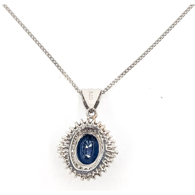 Pendant Ballerina Halo W/Chain 0.32ctw Round Diamonds  1.50ct Royal Blue Sapphire    Platinum 20x12mm 16" 4.30g 226070111