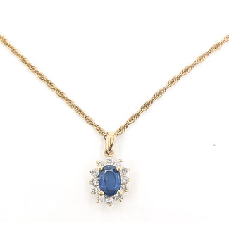 Pendant Drop Halo 0.30ctw Round Diamonds GIA Report: 2235986131 1.00ct Blue Sapphire    14ky 17x10mm 18" 4.80g 226070113