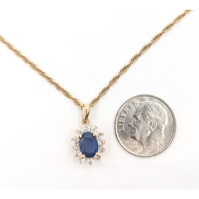 Pendant Drop Halo 0.30ctw Round Diamonds GIA Report: 2235986131 1.00ct Blue Sapphire    14ky 17x10mm 18" 4.80g 226070113