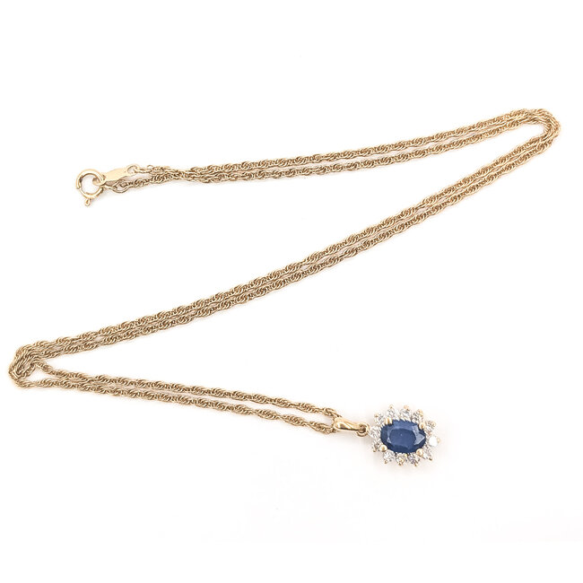 Pendant Drop Halo 0.30ctw Round Diamonds GIA Report: 2235986131 1.00ct Blue Sapphire    14ky 17x10mm 18" 4.80g 226070113